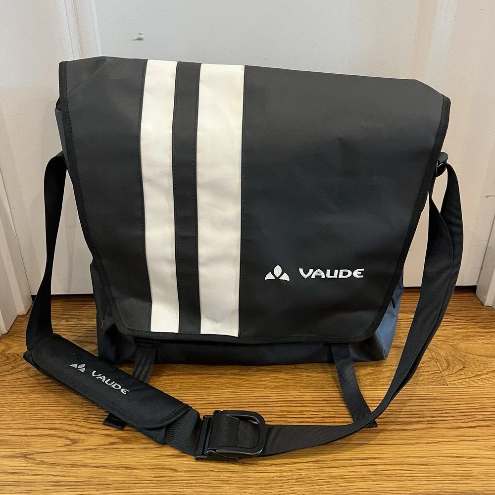 Vaude Messenger Bag Black White Stripe Laptop Commuter Bike Satchel Large
